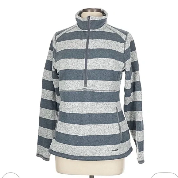 Patagonia Zip-Up 1/2 zip in dark Gray and light grey Stripes kangaroo pocket - Picture 15 of 16